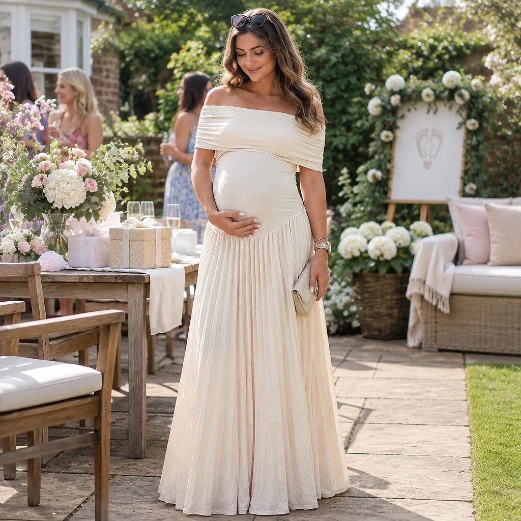 Selara – Maternity Pleated Maxi Dress