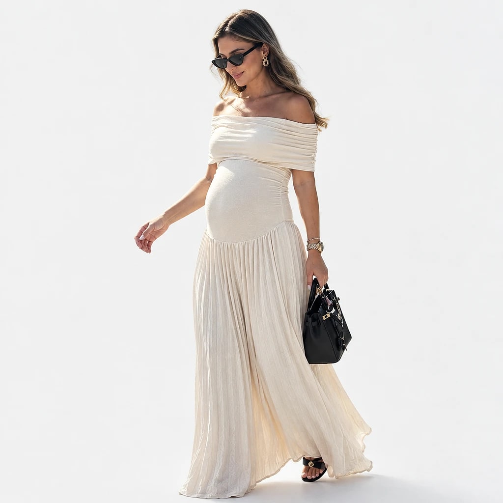 Selara – Maternity Pleated Maxi Dress