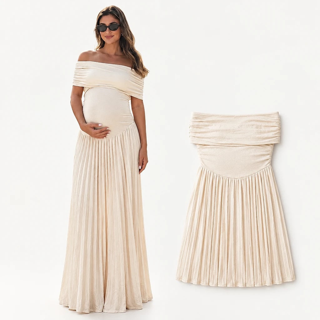 Selara – Maternity Pleated Maxi Dress