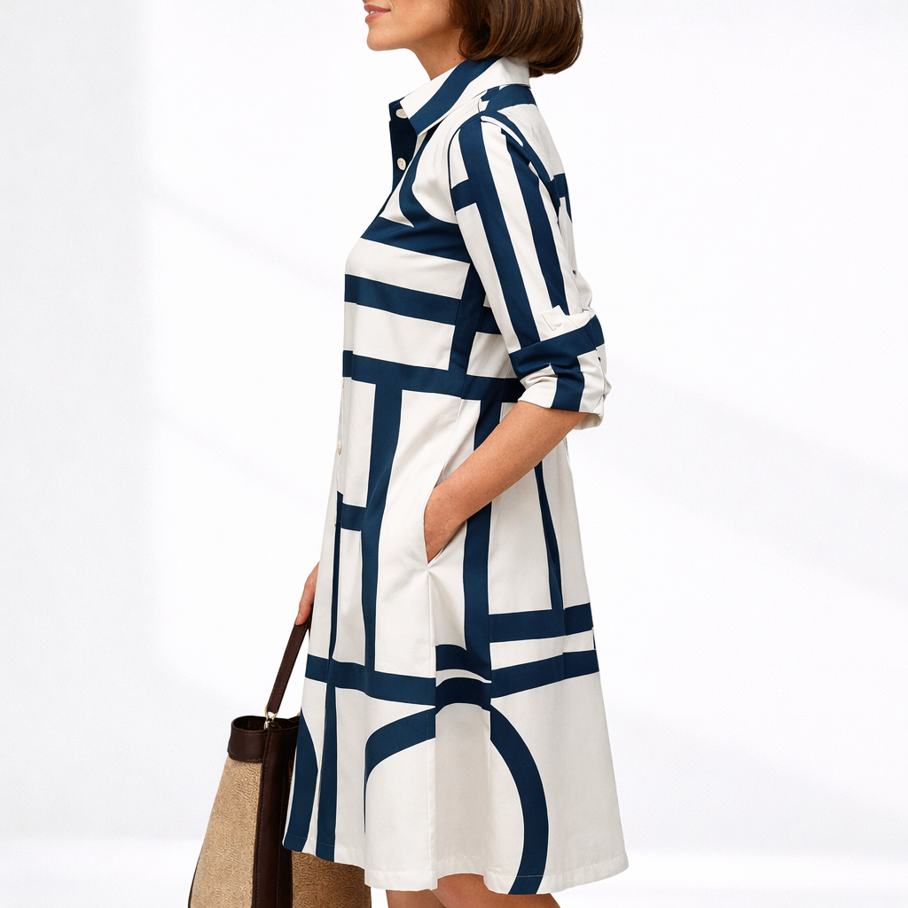 Lioren Elegant Geometric Midi Dress – Sophisticated & Timeless