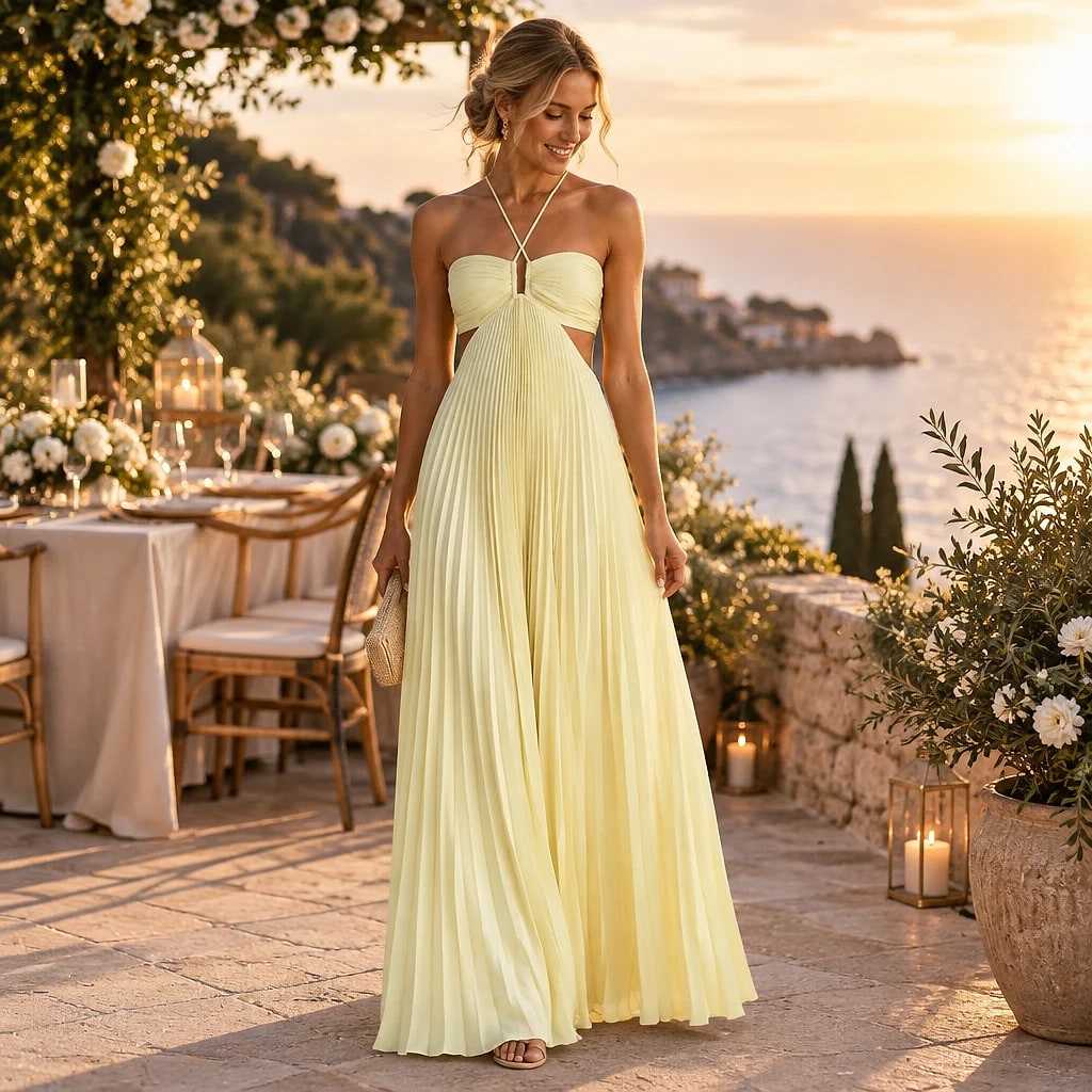 Sonnara – Pleated Halterneck Maxi Dress