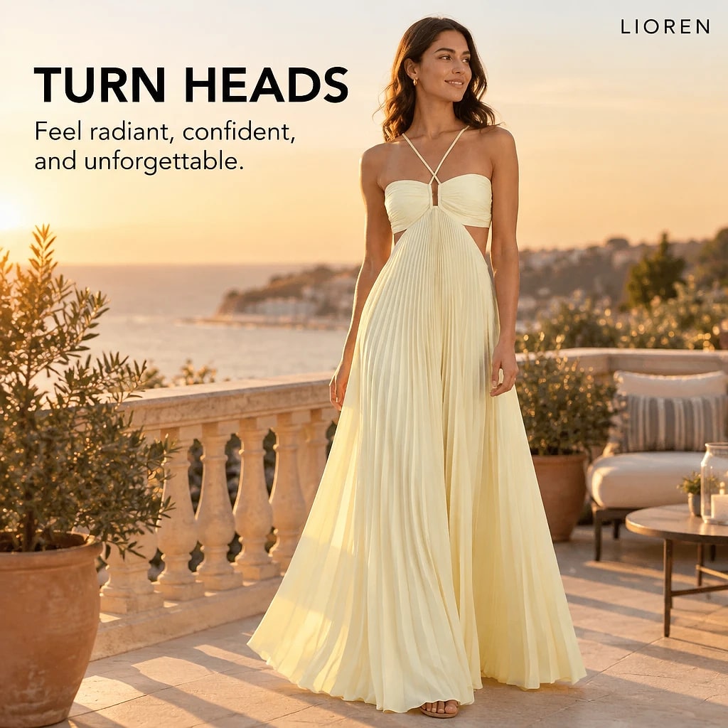 Sonnara – Pleated Halterneck Maxi Dress