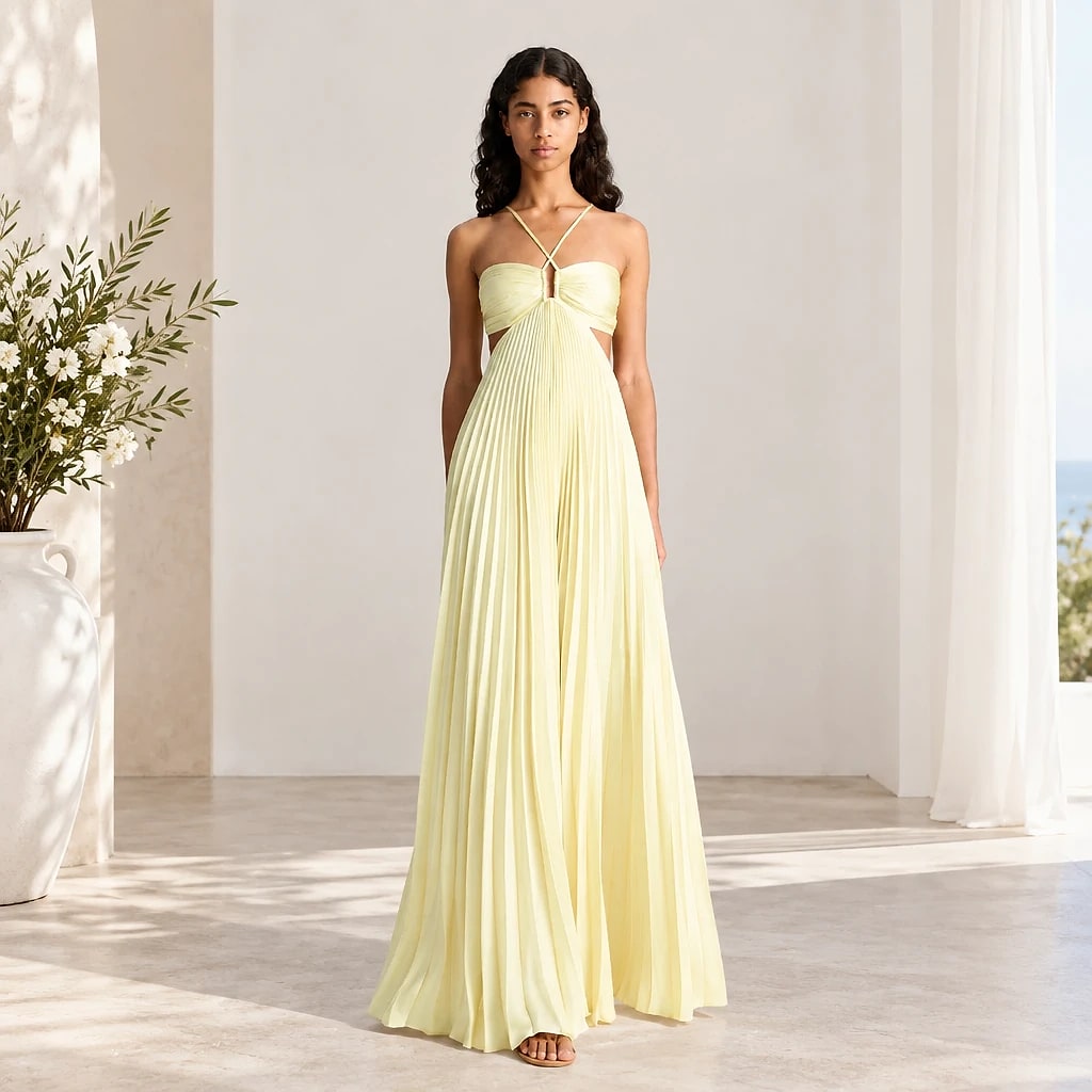 Sonnara – Pleated Halterneck Maxi Dress