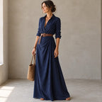 Veloria – Belted Lapel Maxi Dress