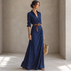 Veloria – Belted Lapel Maxi Dress