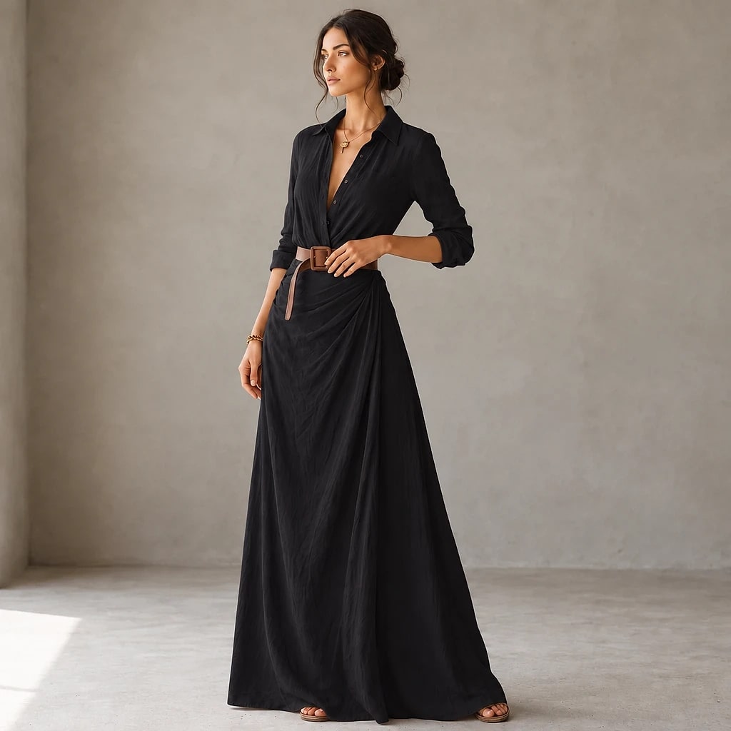 Veloria – Belted Lapel Maxi Dress