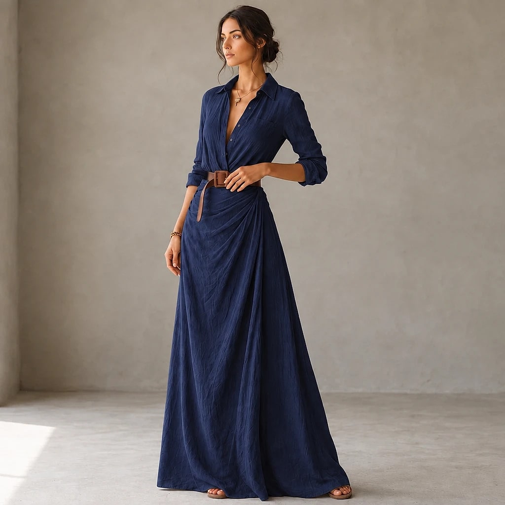 Veloria – Belted Lapel Maxi Dress