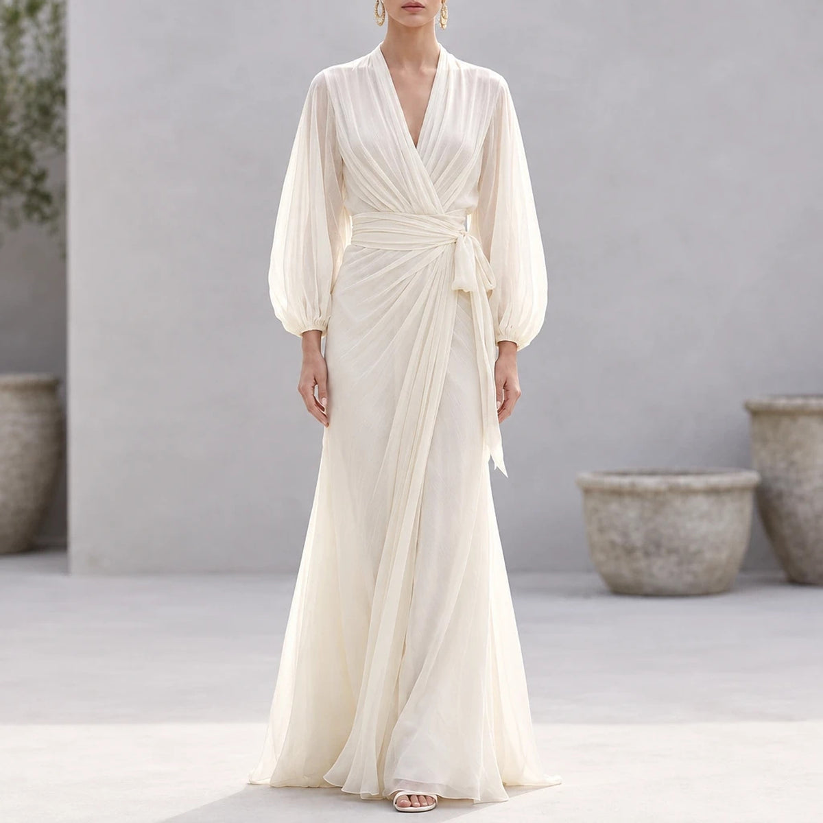 Veloria – Ivory Chiffon Maxi Dress