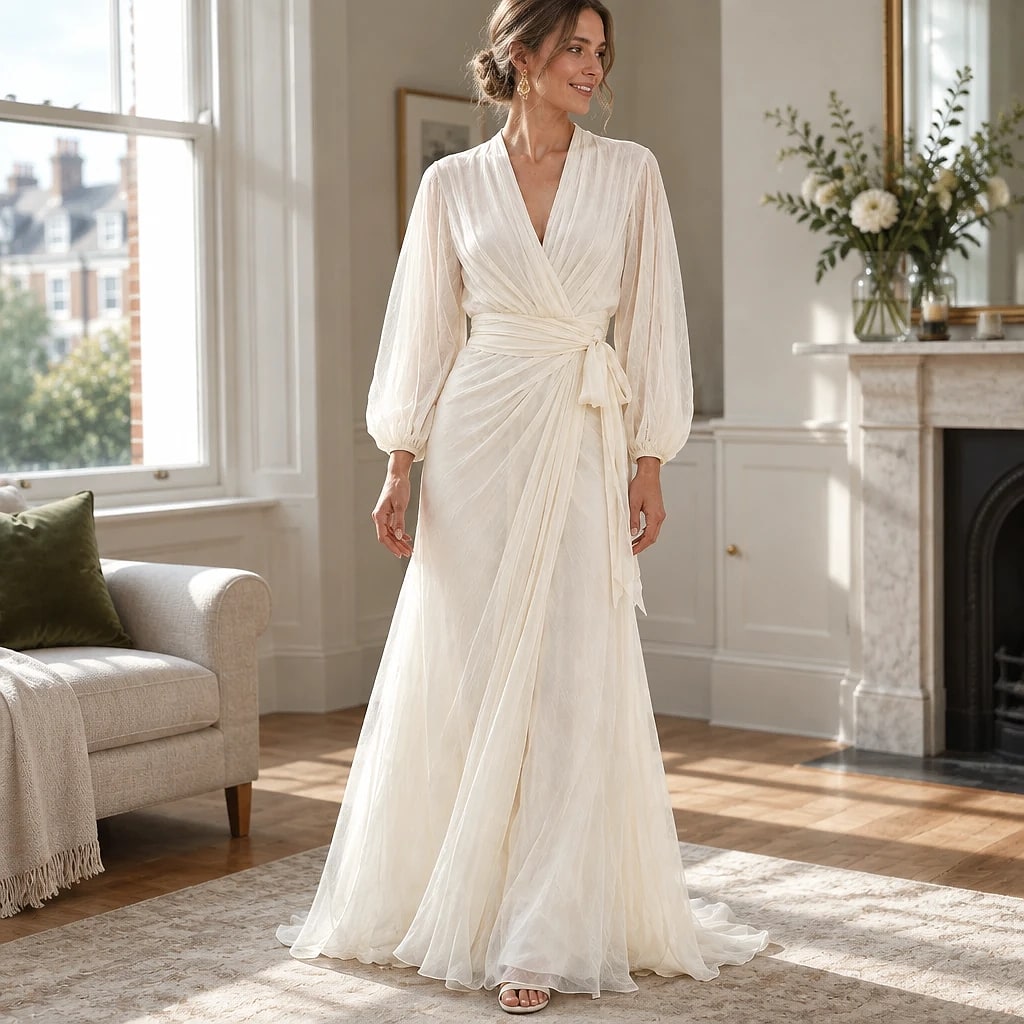 Veloria – Ivory Chiffon Maxi Dress