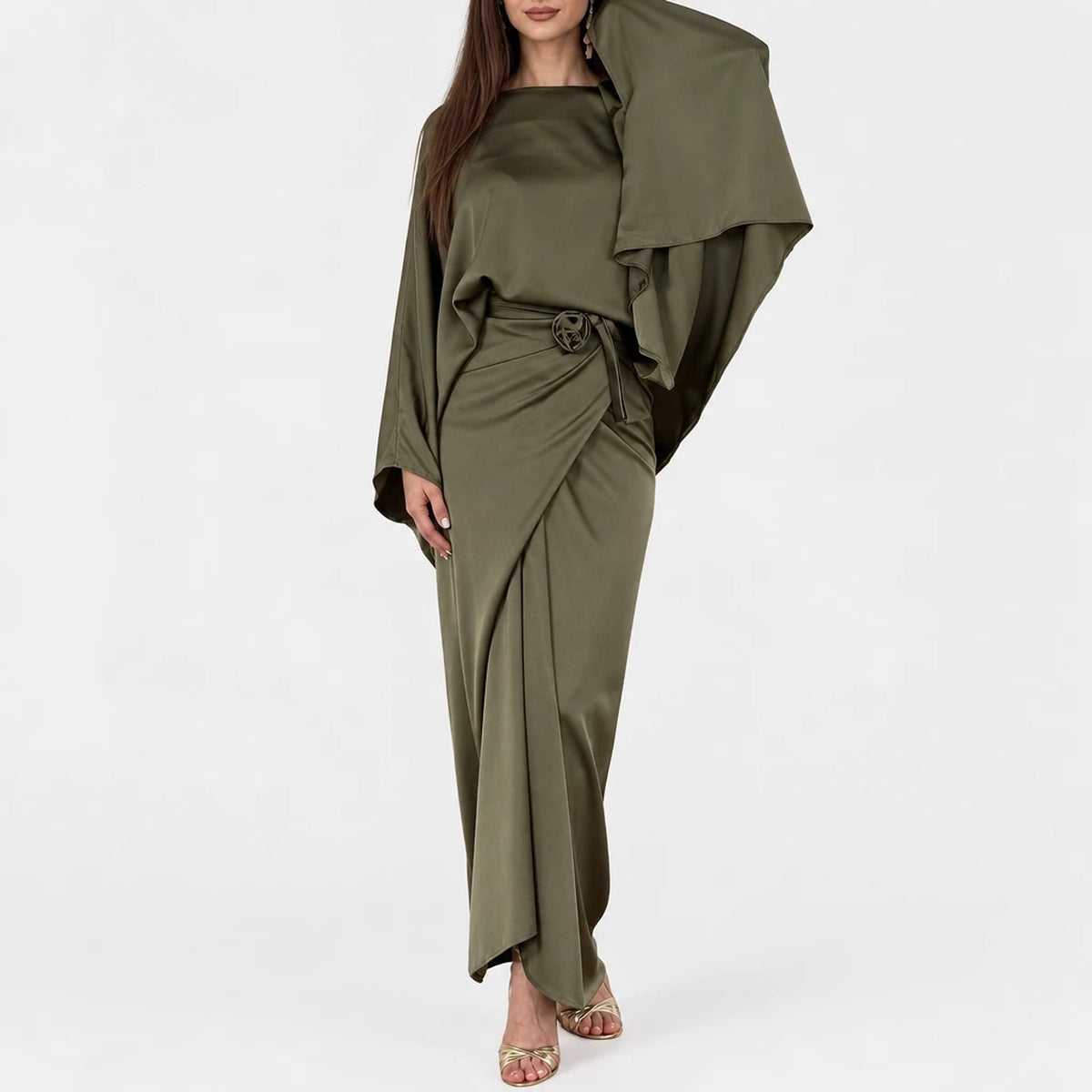 Veloria – Satin Batwing Maxi Dress