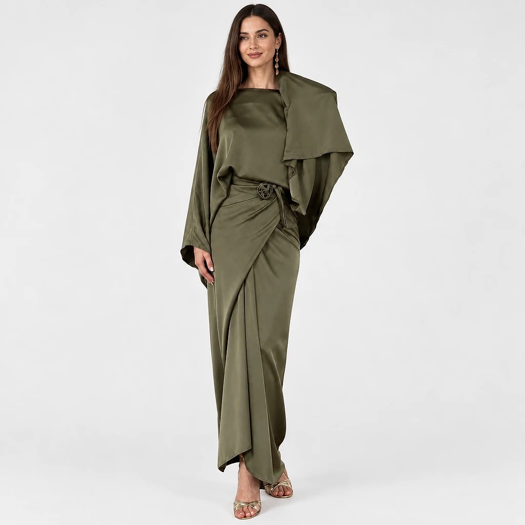 Veloria – Satin Batwing Maxi Dress