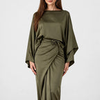 Veloria – Satin Batwing Maxi Dress