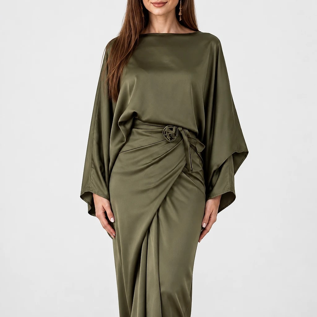 Veloria – Satin Batwing Maxi Dress