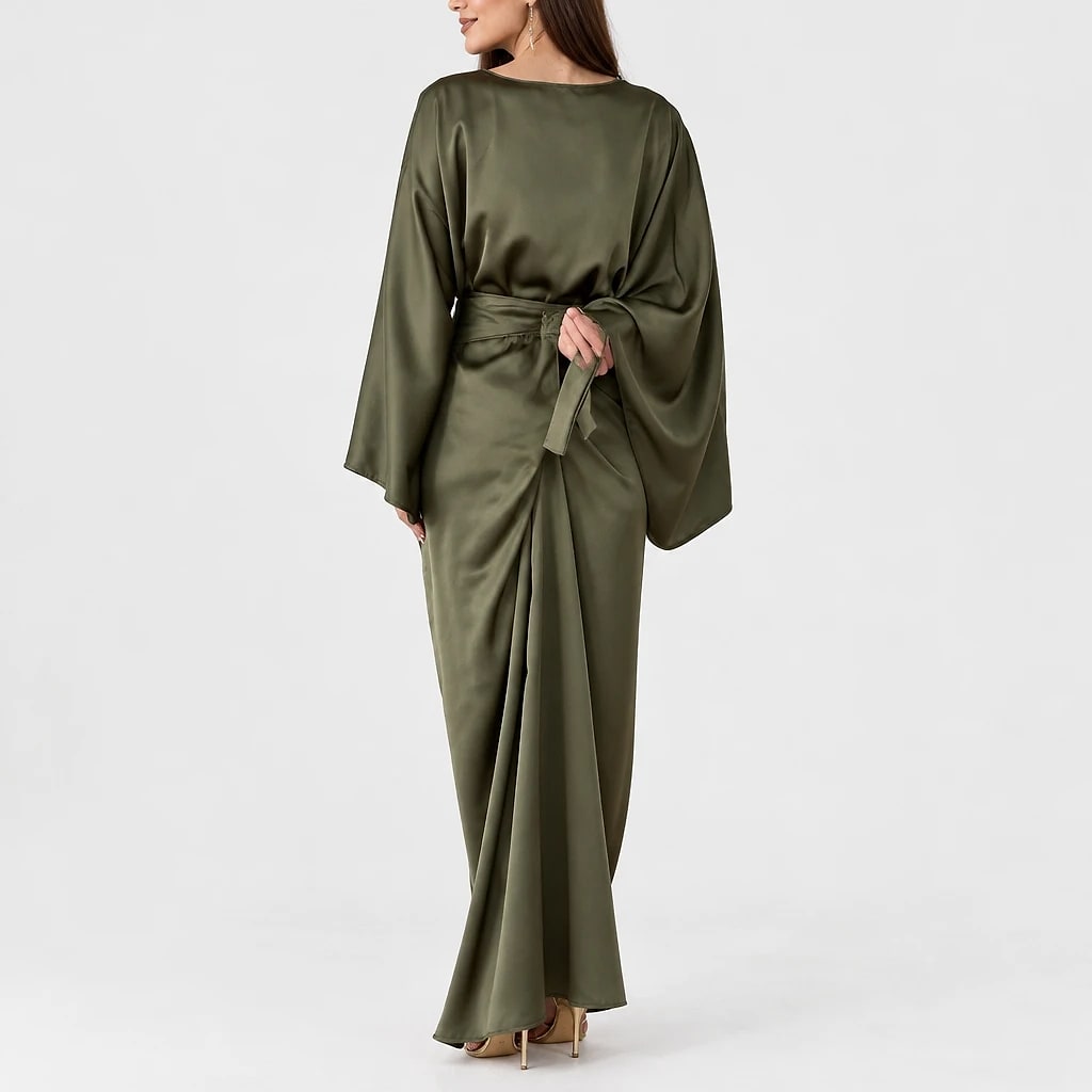 Veloria – Satin Batwing Maxi Dress