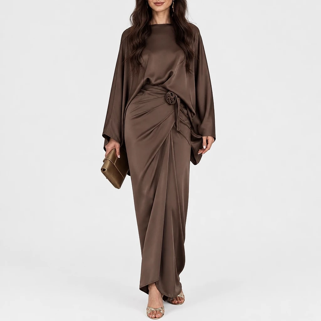Veloria – Satin Batwing Maxi Dress
