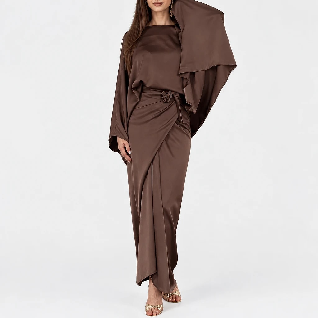 Veloria – Satin Batwing Maxi Dress