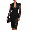 Velorna – Black Blazer Lace Midi Dress