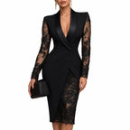 Velorna – Black Blazer Lace Midi Dress