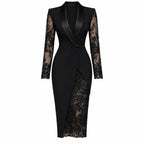 Velorna – Black Blazer Lace Midi Dress