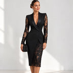 Velorna – Black Blazer Lace Midi Dress