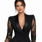 Velorna – Black Blazer Lace Midi Dress