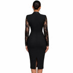 Velorna – Black Blazer Lace Midi Dress