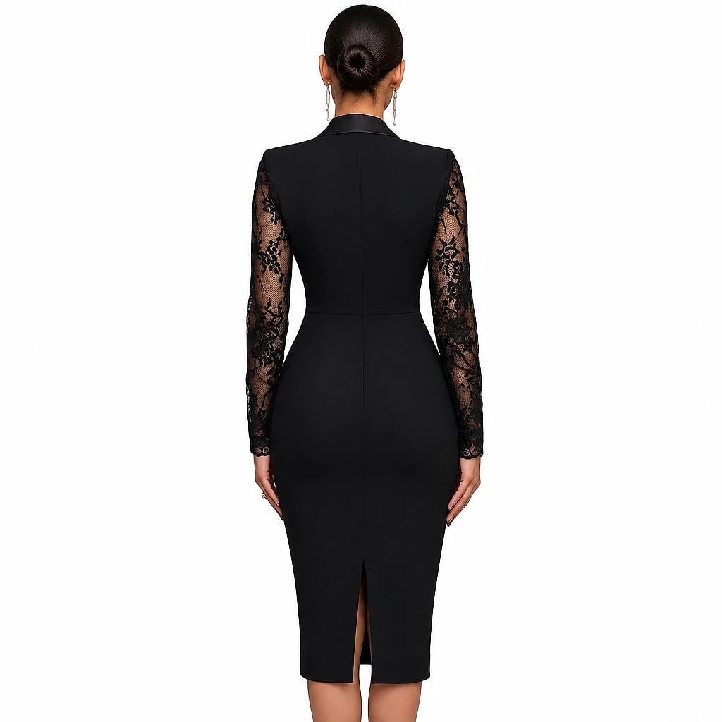 Velorna – Black Blazer Lace Midi Dress