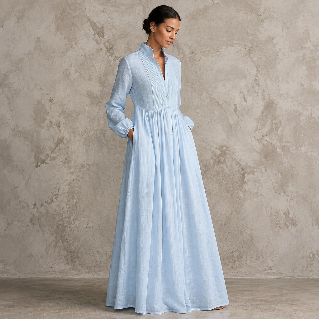 Velorne – Patchwork Linen Maxi Dress