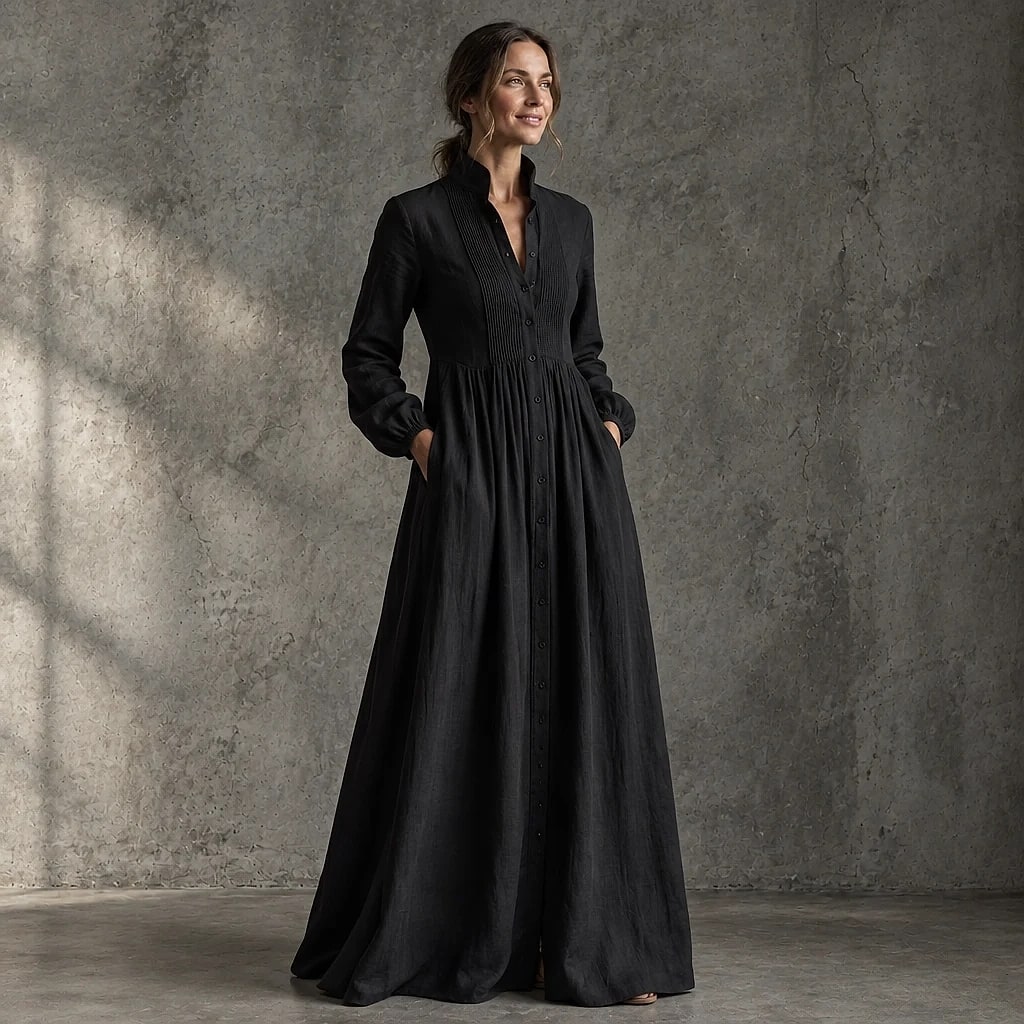 Velorne – Patchwork Linen Maxi Dress