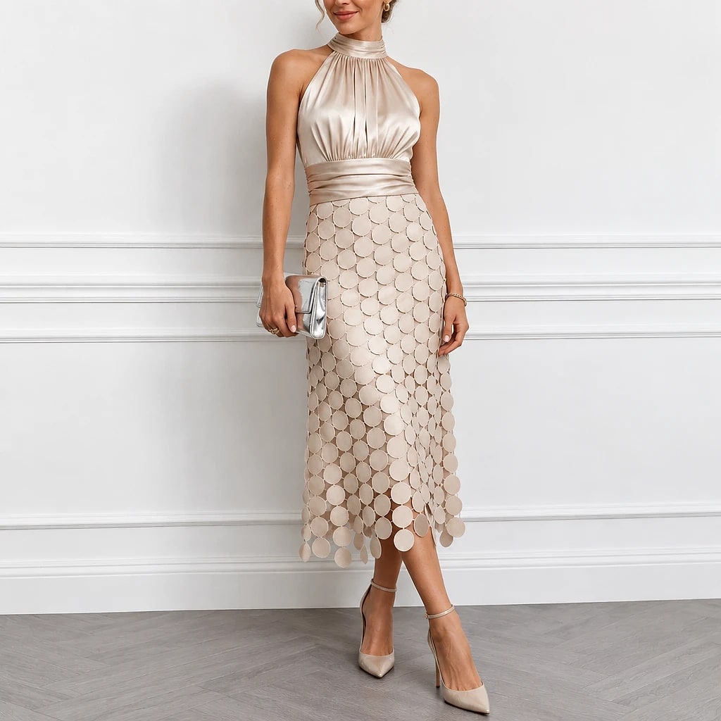 Velorne – Satin Circle Cutout Midi Dress