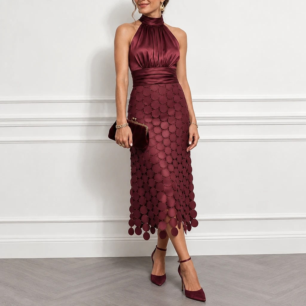 Velorne – Satin Circle Cutout Midi Dress