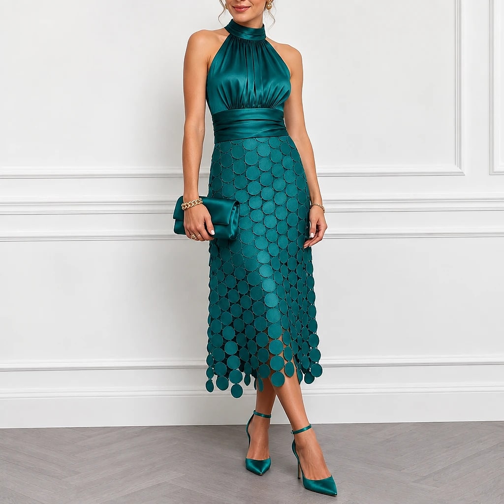 Velorne – Satin Circle Cutout Midi Dress