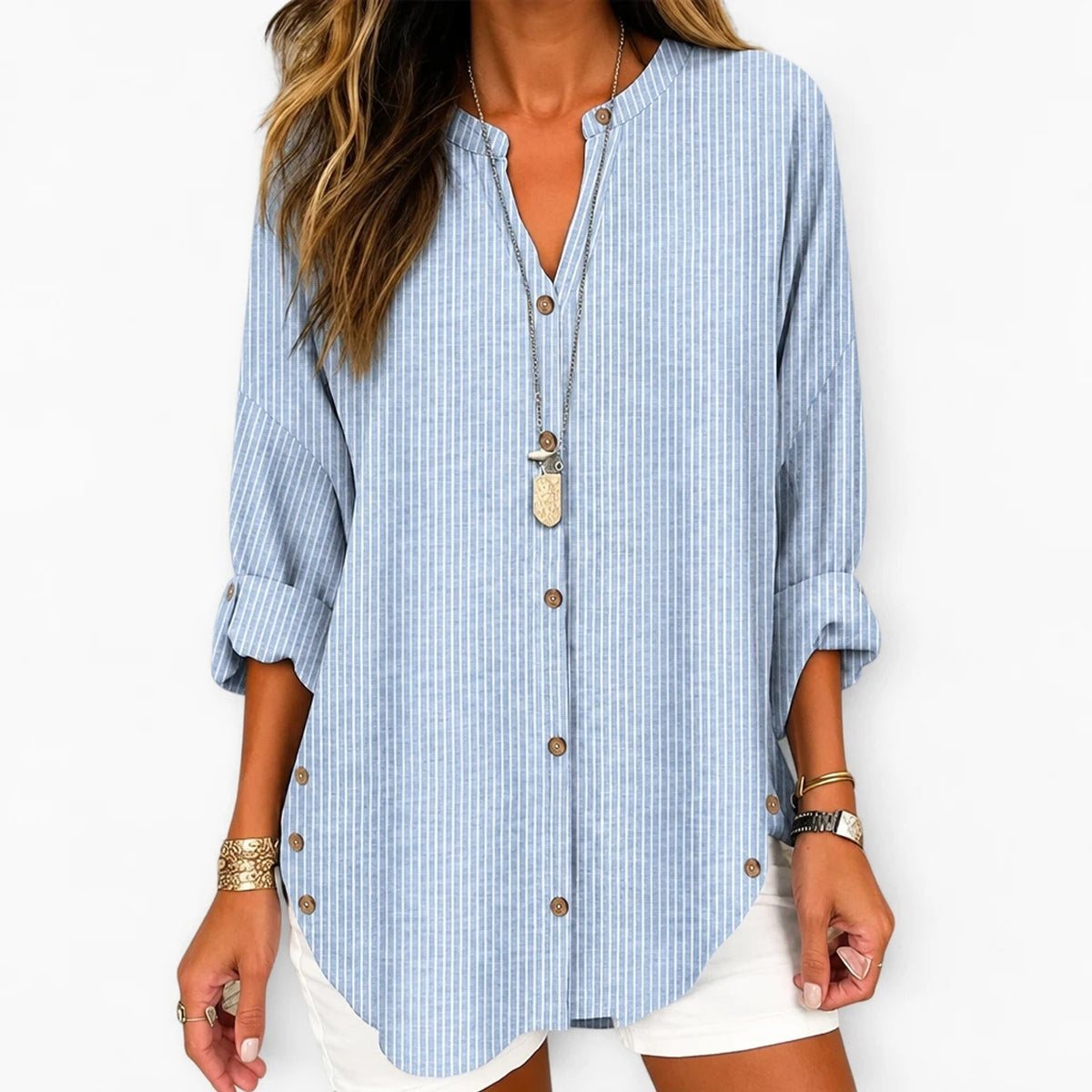 Velouri – V-Neck Striped Blouse