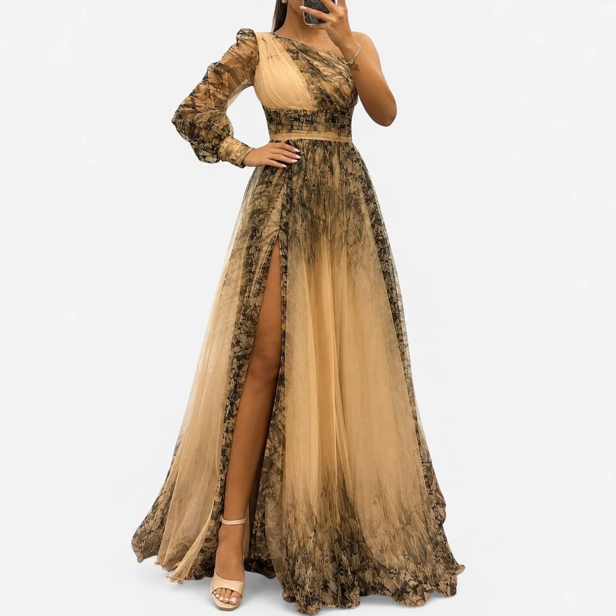Veltara – One-Shoulder Chiffon Maxi Dress