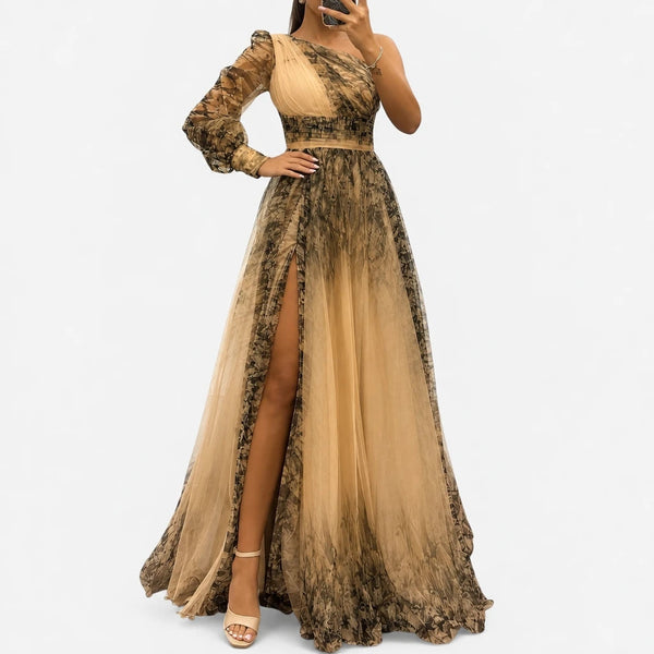 Veltara – One-Shoulder Chiffon Maxi Dress