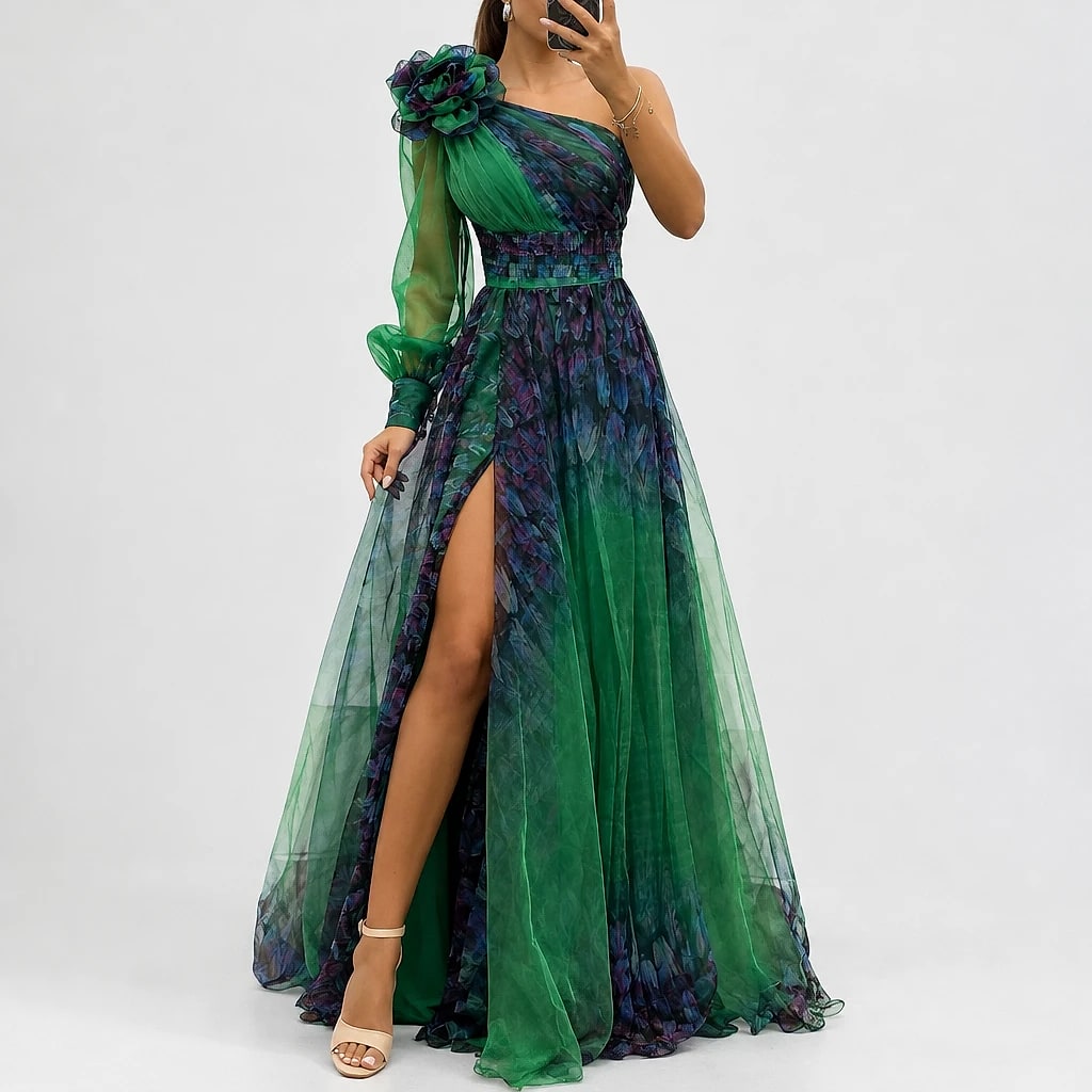 Veltara – One-Shoulder Chiffon Maxi Dress