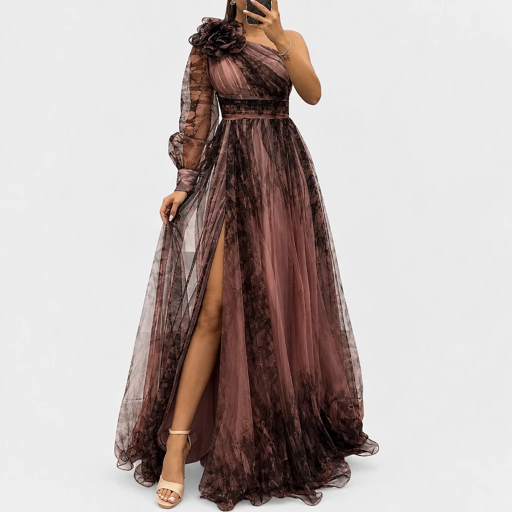 Veltara – One-Shoulder Chiffon Maxi Dress