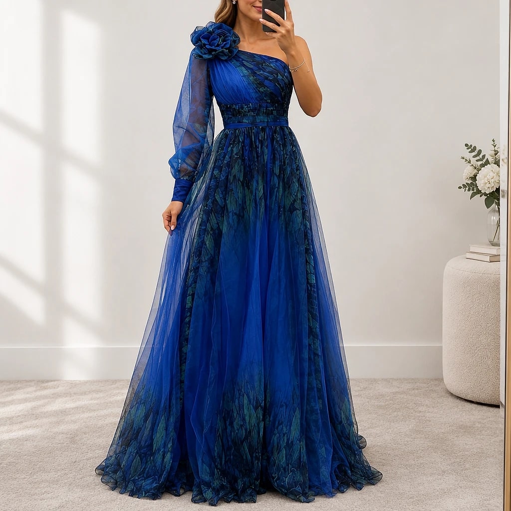 Veltara – One-Shoulder Chiffon Maxi Dress