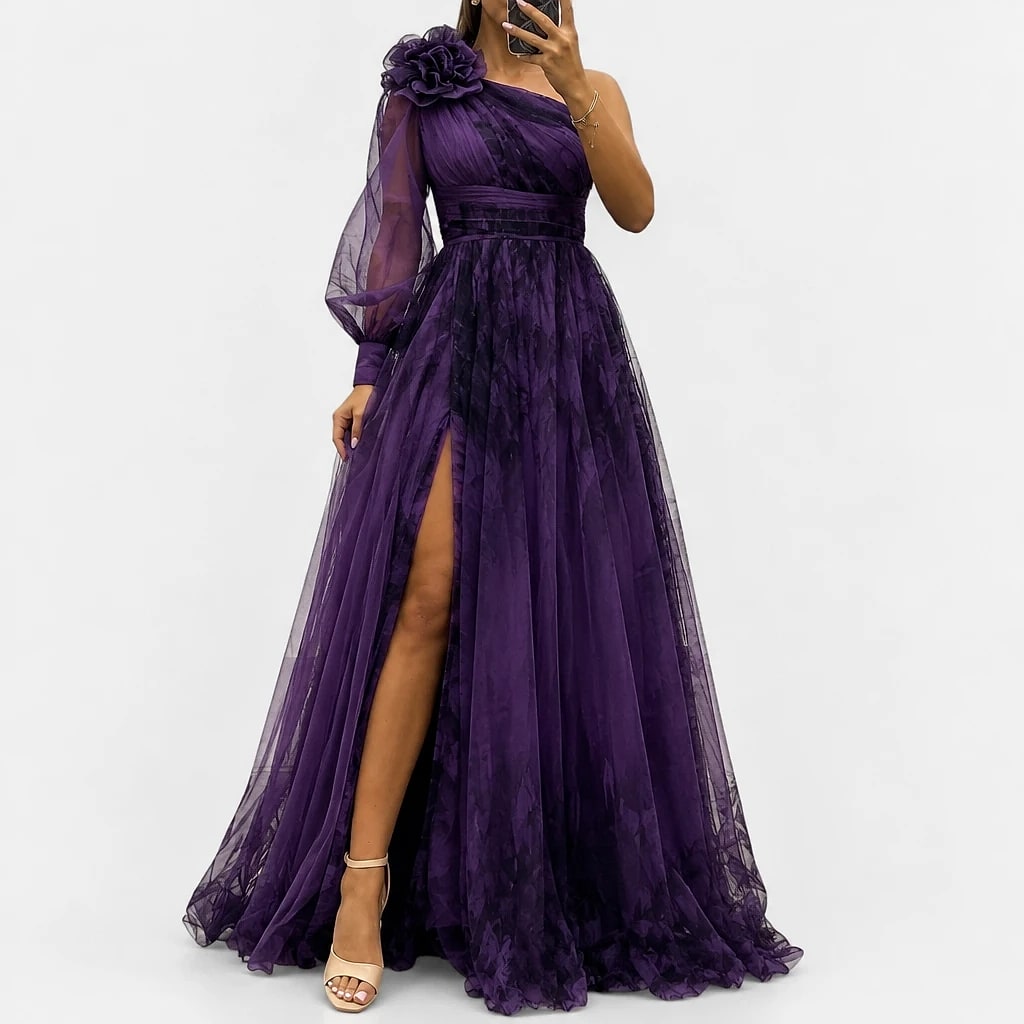Veltara – One-Shoulder Chiffon Maxi Dress