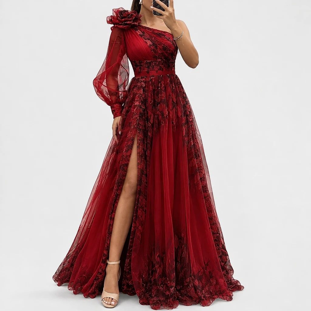 Veltara – One-Shoulder Chiffon Maxi Dress