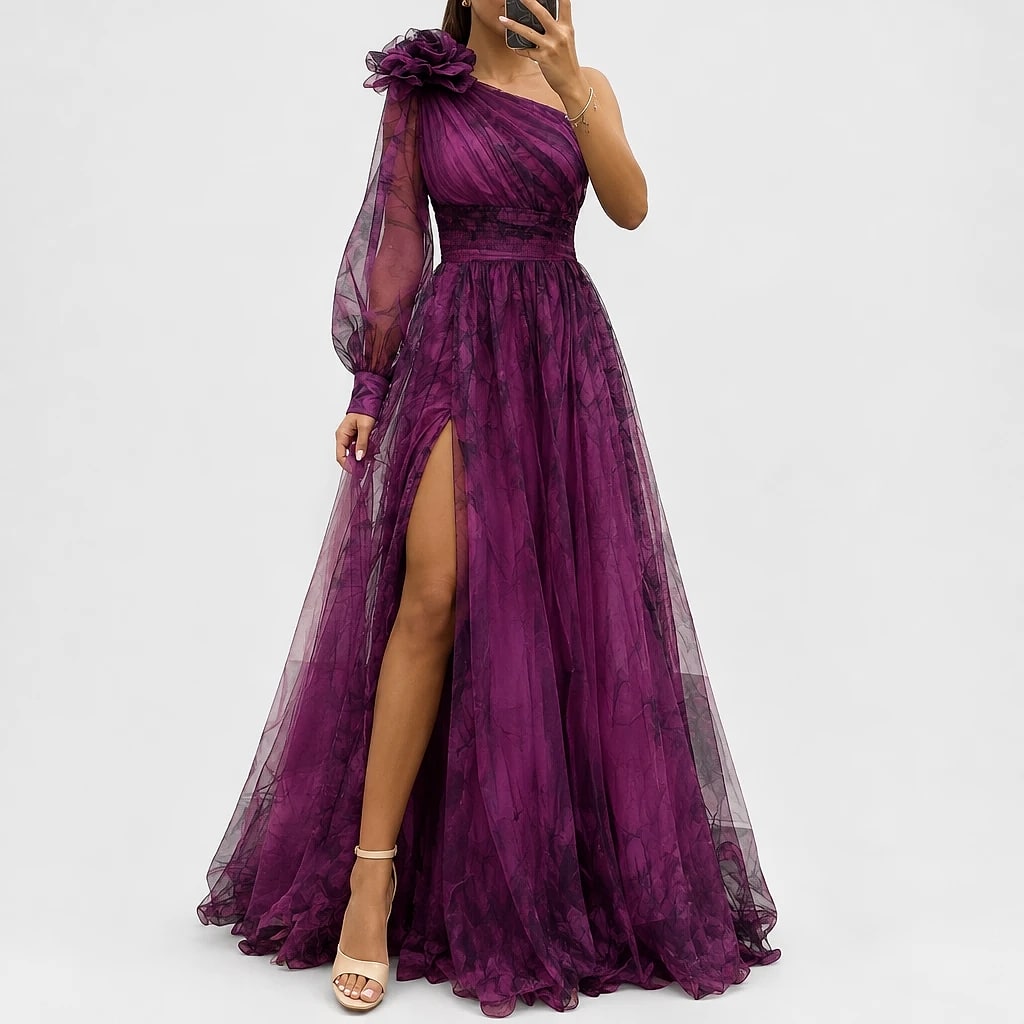 Veltara – One-Shoulder Chiffon Maxi Dress