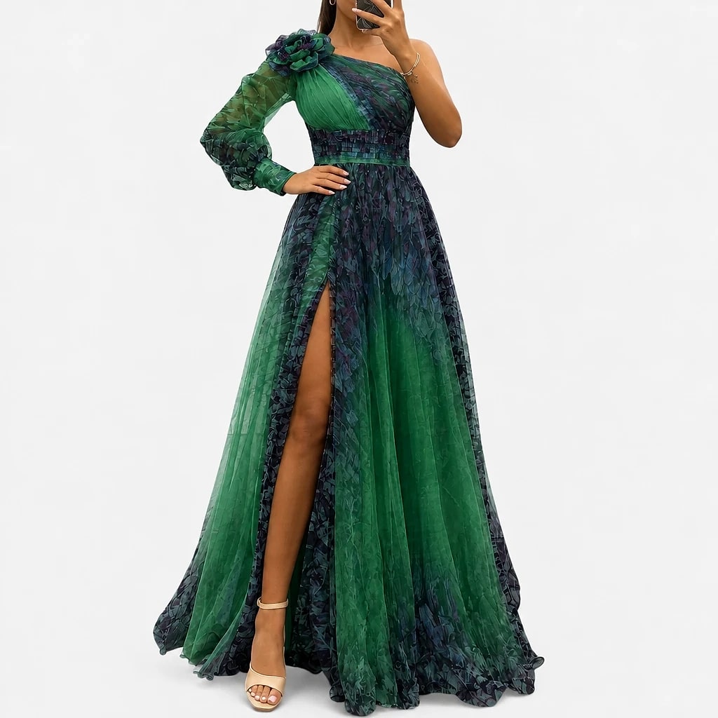 Veltara – One-Shoulder Chiffon Maxi Dress