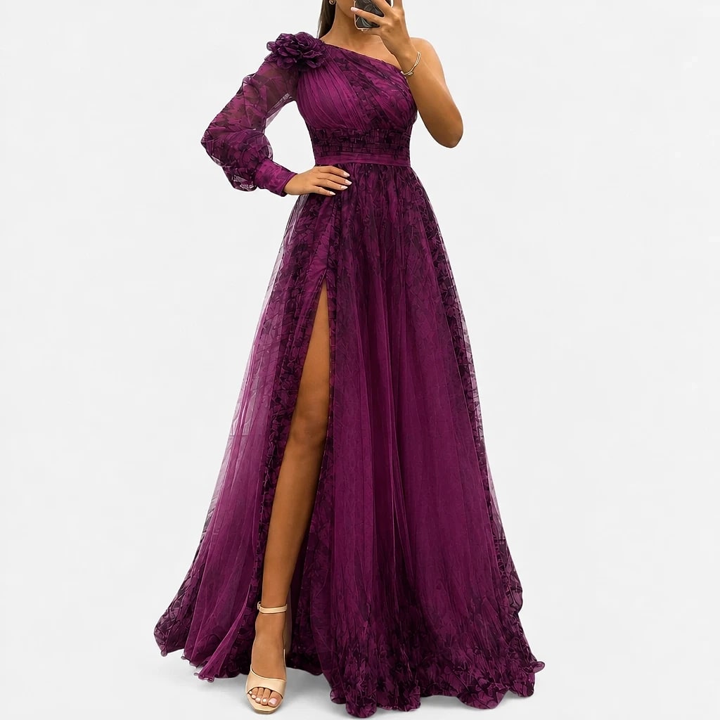 Veltara – One-Shoulder Chiffon Maxi Dress