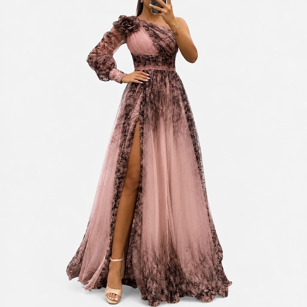 Veltara – One-Shoulder Chiffon Maxi Dress
