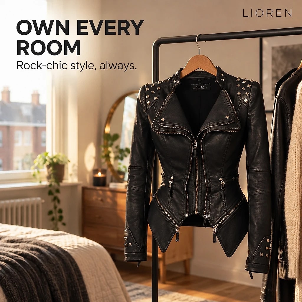 Vexra – Studded Peplum Biker Jacket