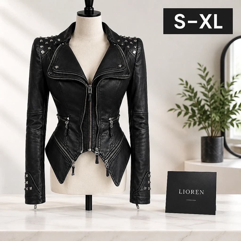 Vexra – Studded Peplum Biker Jacket